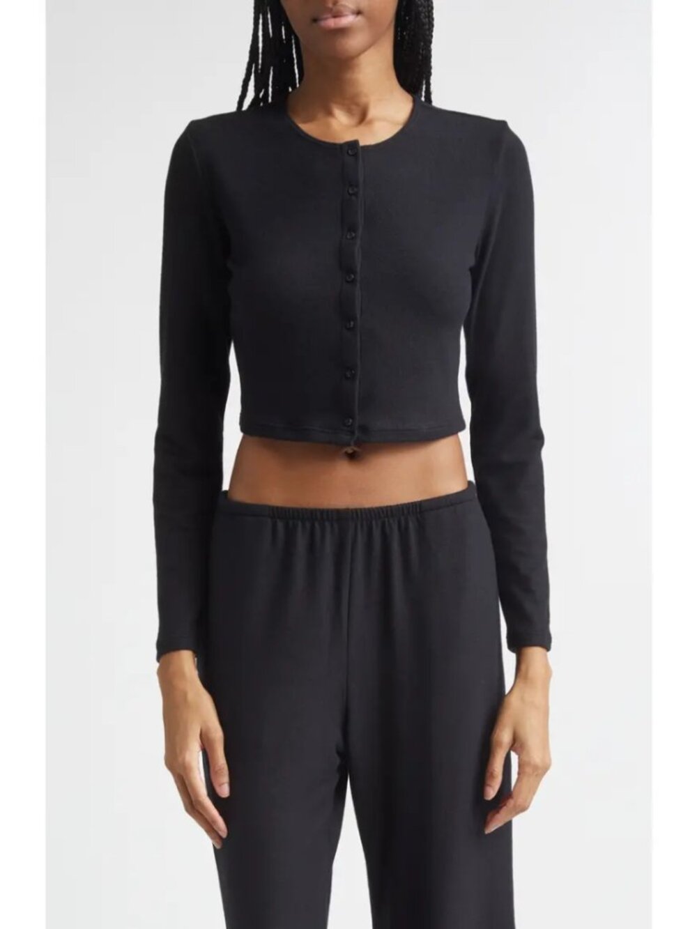 Leset Lauren Crop Cardigan Black Lightweight Button Topper Layer Womens Size XS